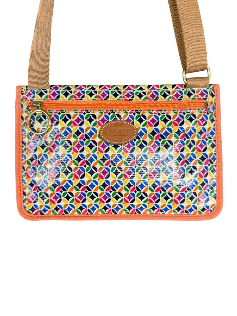 Fossil Keyper Y2K Geometric Print Crossbody Bag Leather Trim Adjustable Strap - Picture 5 of 16